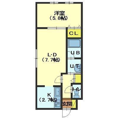 アルボラァダ美原(1LDK/1階)の間取り写真