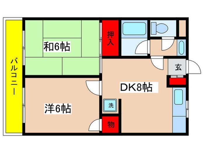 コーポ上平尾(2DK/1階)の間取り写真