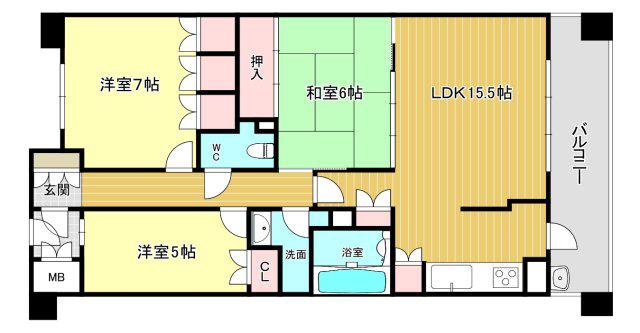 西宮門戸アーバンライフパークヴィレ(3LDK/7階)の間取り写真