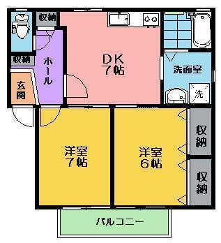 プルメリア D(2DK/2階)の間取り写真