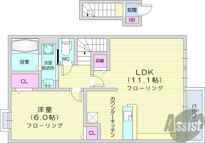 アニメートⅡ(1LDK/2階)の間取り写真