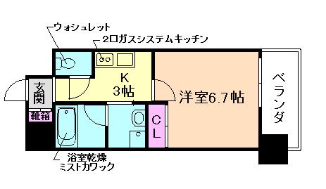 WOB西九条(1K/2階)の間取り写真