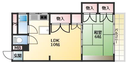 コーポラス辰巳(1LDK/3階)の間取り写真