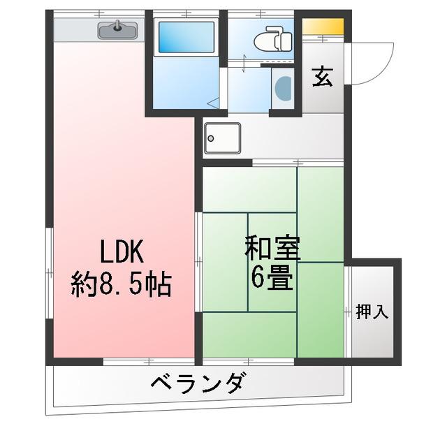 コーポ山口(1LDK/2階)の間取り写真