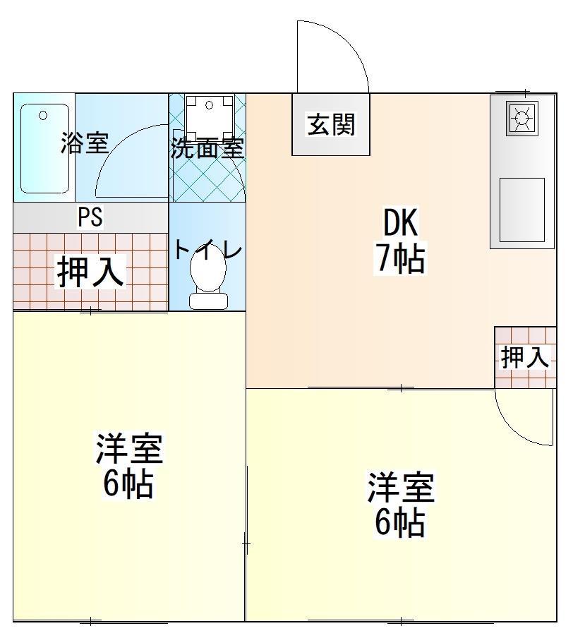 礒崎コーポ B棟(2DK/1階)の間取り写真