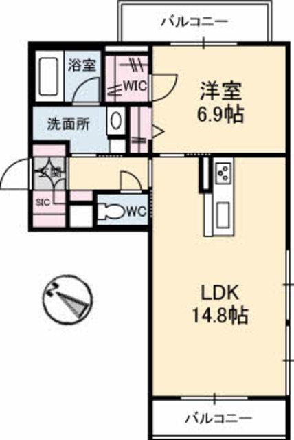 ベレオ シャトノワール(1LDK/2階)の間取り写真