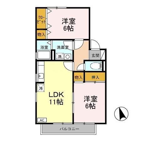 ヴェルドミールIIA(2LDK/2階)の間取り写真