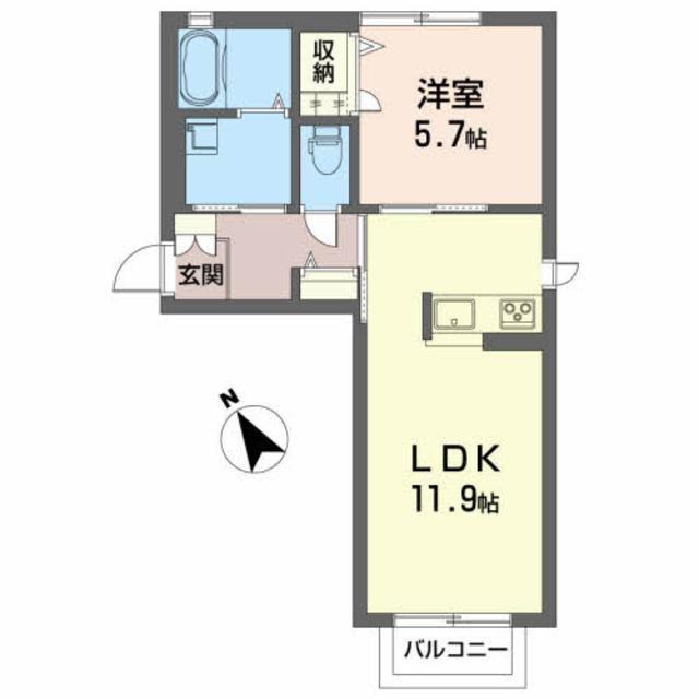 スーリール(1LDK/1階)の間取り写真