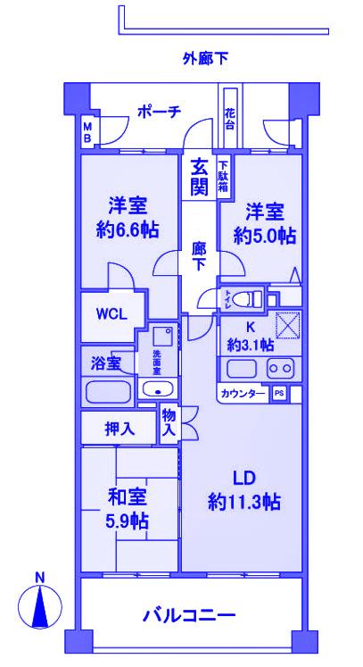 ヴィルヌーブ東戸塚プレジール(3LDK/3階)の間取り写真