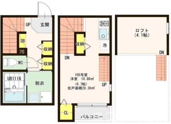 ハーモニーテラス岩切IV(1K/1階)の間取り写真