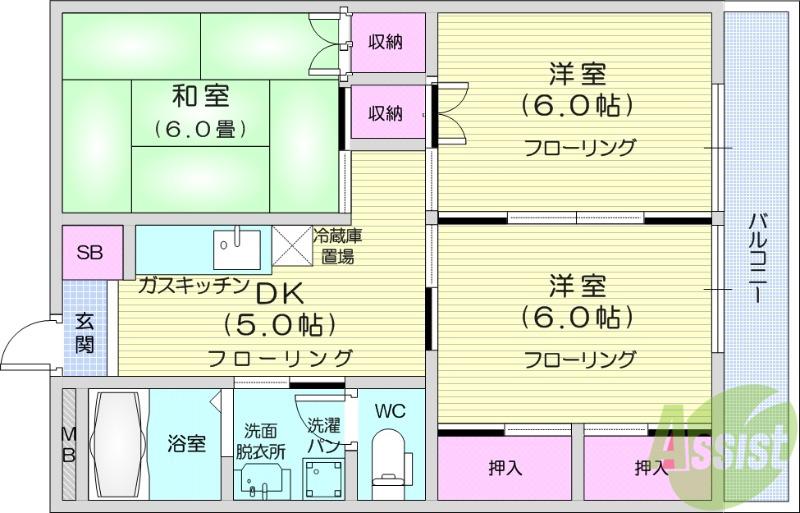 萱場ハイツ(3DK/1階)の間取り写真