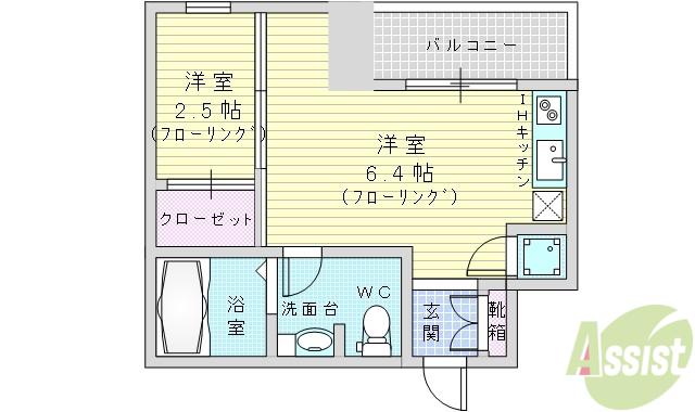 レギャン002(1DK/4階)の間取り写真