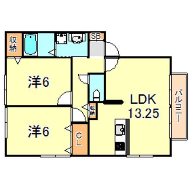 ボヌール(2LDK/2階)の間取り写真