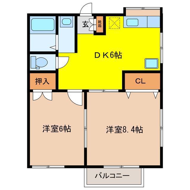 ブリリアントII(2DK/2階)の間取り写真