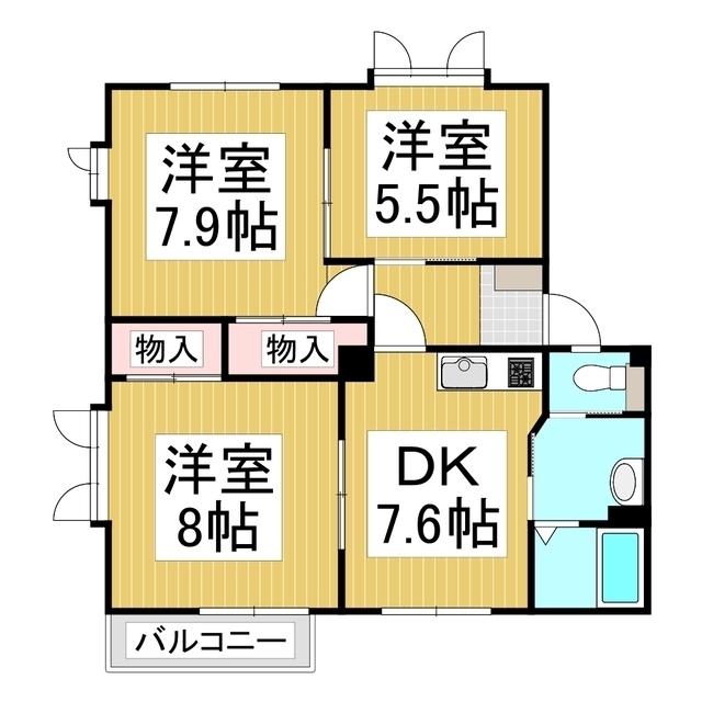 フレグランス西尾張部B棟(3DK/1階)の間取り写真