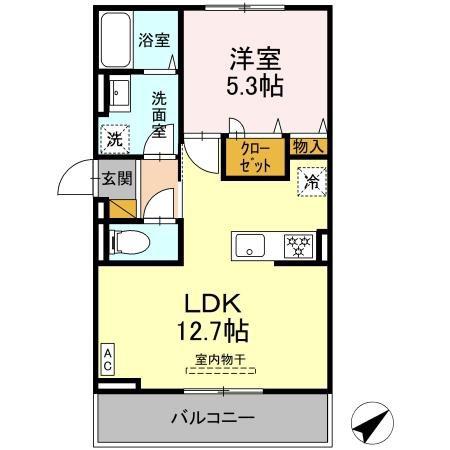 トリシア花水木M(1LDK/2階)の間取り写真