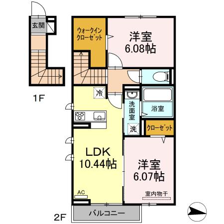 ソレイユ三原台(2LDK/2階)の間取り写真