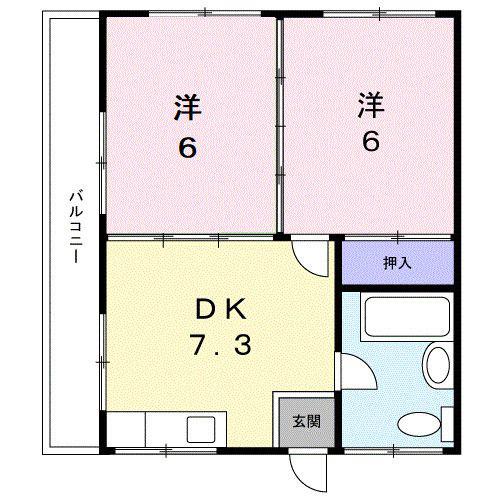 丸勝アパートB(2DK/2階)の間取り写真