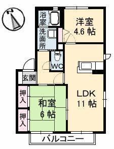 COSMO TOWN F棟(2LDK/1階)の間取り写真
