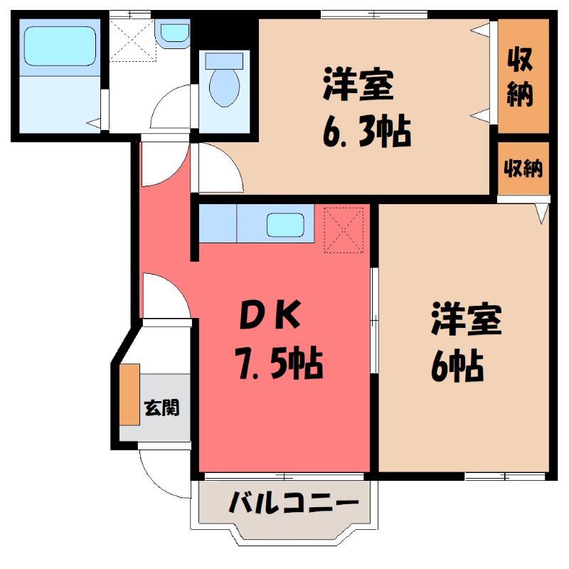 ヴィラ エクセレントB(2DK/1階)の間取り写真