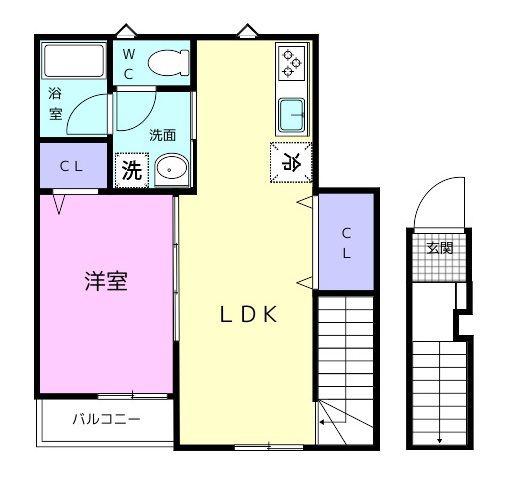 TJ杭ノ瀬II B(1LDK/2階)の間取り写真