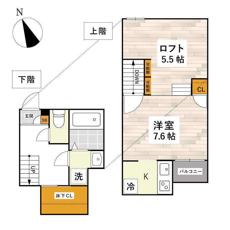 ADC熊本駅南(1K/2階)の間取り写真