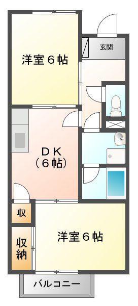 ANGELHOUSE東山(2DK/2階)の間取り写真