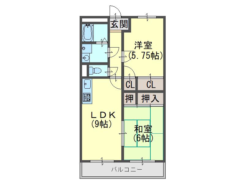 ラフェスタ二見(2LDK/1階)の間取り写真