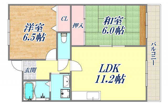 ファミリアル門戸(2LDK/3階)の間取り写真