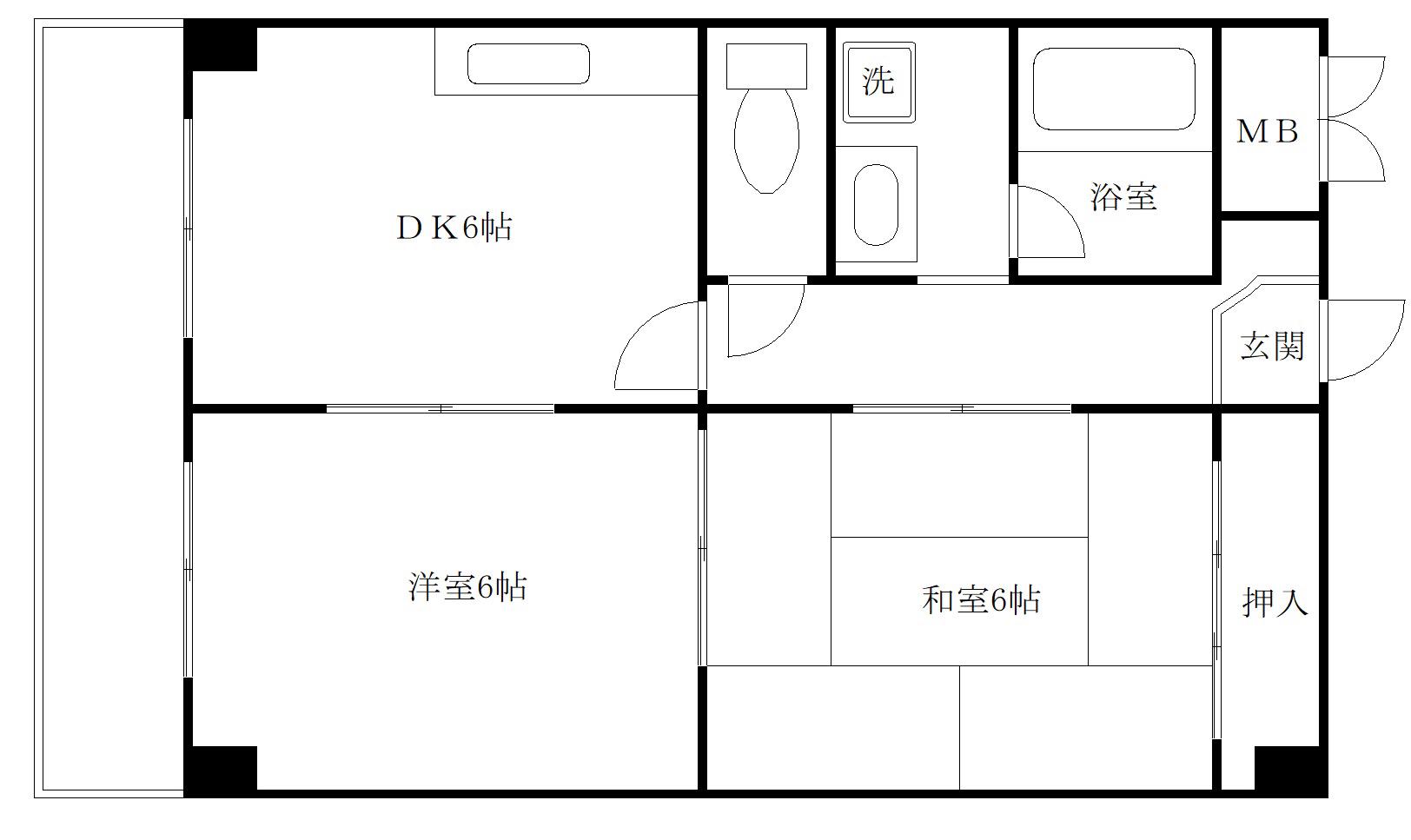 中崎西ハイツ(2DK/5階)の間取り写真