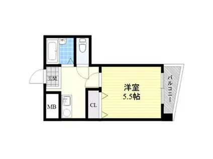 エーキューライフ海老江(1K/2階)の間取り写真