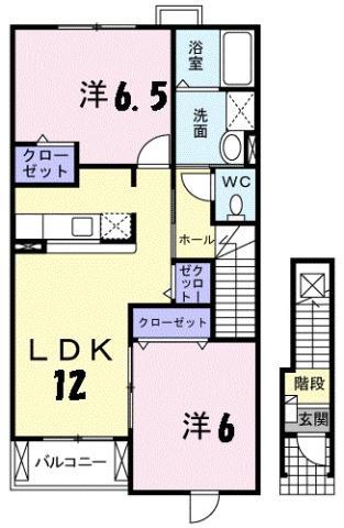 プラシード本浦 B(2LDK/2階)の間取り写真