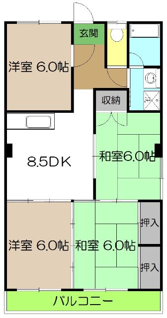 コーポ公文(4DK/1階)の間取り写真