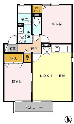 カサベルデM(2LDK/2階)の間取り写真