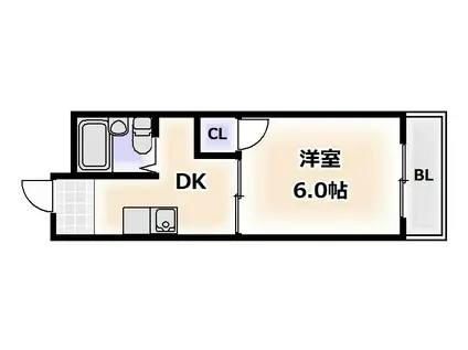 ビジタル浪速2(1DK/3階)の間取り写真