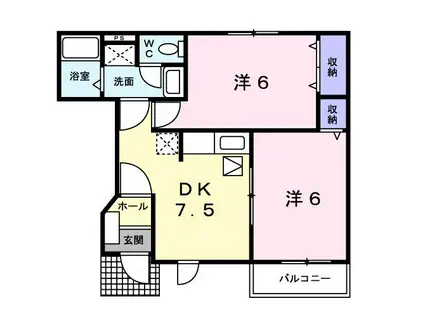 ヴィア・ラッテアA棟(2DK/1階)の間取り写真