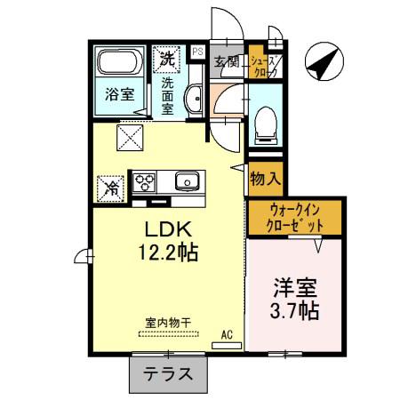 オークス下野田(1LDK/1階)の間取り写真