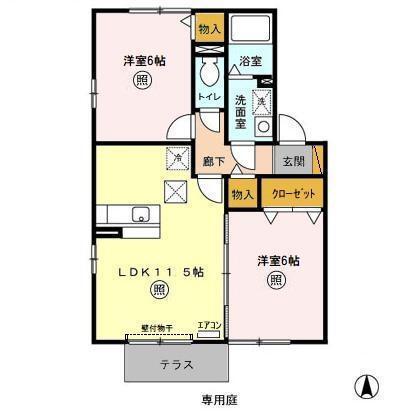 フレスカ(2LDK/2階)の間取り写真
