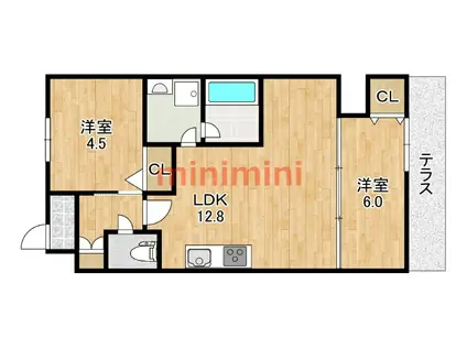 シェモア茨木市郡山二丁目(2LDK/1階)の間取り写真