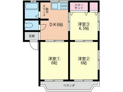 太陽ハイツ(3DK/2階)の間取り写真