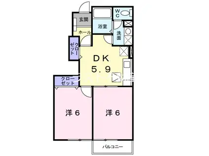 ウエストポ-ト(2DK/1階)の間取り写真