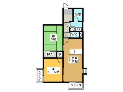 ELLE CEST LA VIE(2LDK/2階)の間取り写真