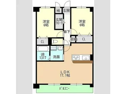 ヒルザコートII(2LDK/2階)の間取り写真