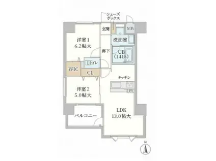 ティマ―・レジデンシィ塚口(2LDK/7階)の間取り写真