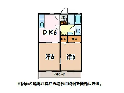 メゾンT&K B棟(2DK/1階)の間取り写真