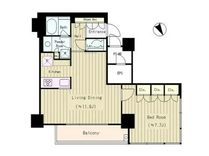 モンテヴィオラ茗荷谷(1LDK/4階)の間取り写真