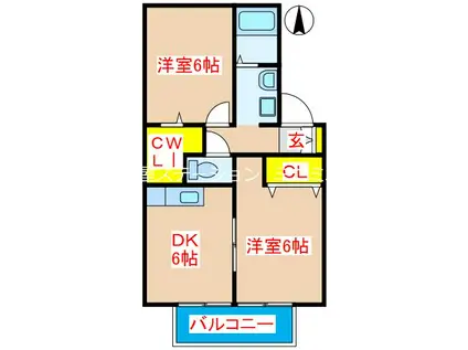 セジュールパルフェ(2DK/2階)の間取り写真