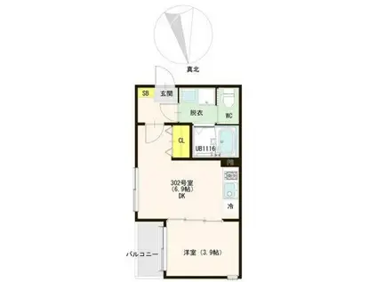 GREEN ACE IIB(1DK/3階)の間取り写真