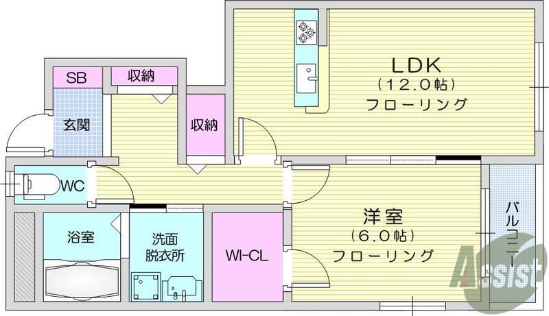 サンプレイス八木山西(1LDK/1階)の間取り写真