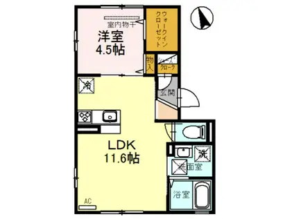 プルーニャ(1LDK/1階)の間取り写真